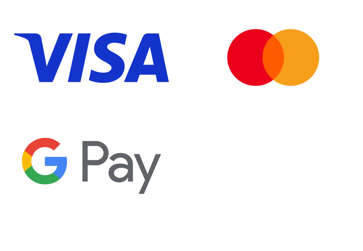Visa, Mastercard, Google pay, Apple Pay