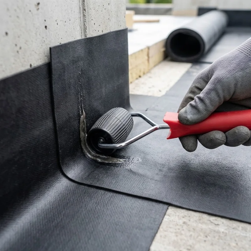 Hengeres nyomógörgő 50 mm EPDM vagy bitumenes vízszigetelő membránok illesztéséhez és tömítéséhez.